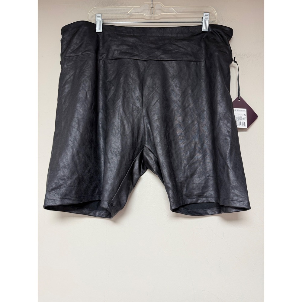 Ava & Viv Womens 2X Black Faux Leather Bike Shorts High Waist Stretch‎ NWT
